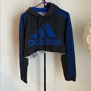Adidas Cropped Charcoal and Royal Blue Hoodie